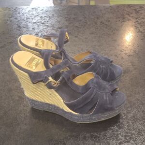 Kanna Blue and Tan Wedge Sandals with Espadrille Heel